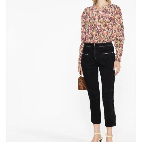 Isabel Marant Loma Cropped Jeans Moto Inspired Zippers and Textures Size 4 (36FR - Picture 1 of 16